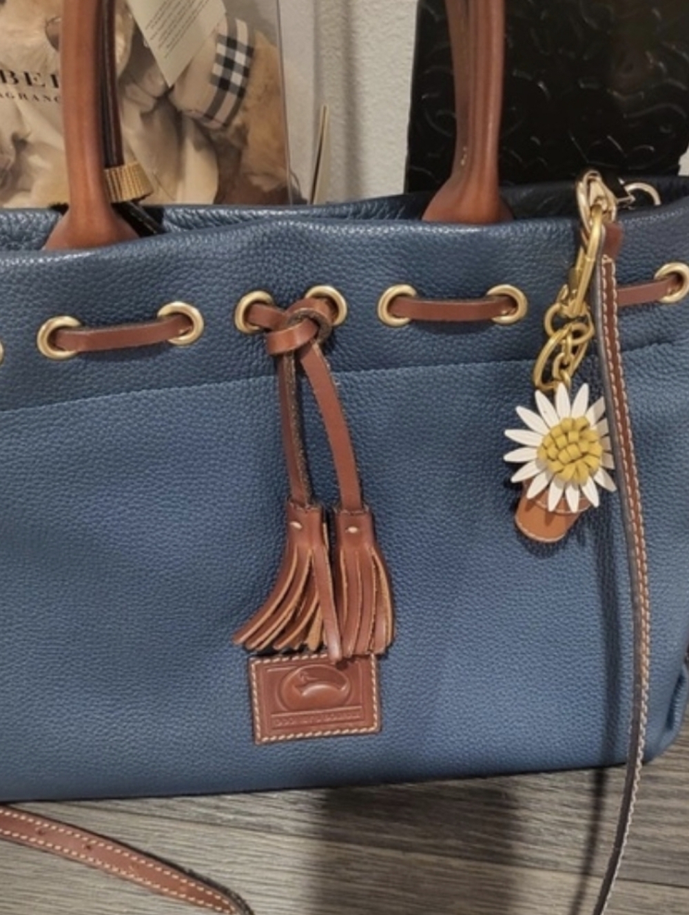 Dooney & Bourke Blue Pebbled Leather Bag and Tory Burch Charm